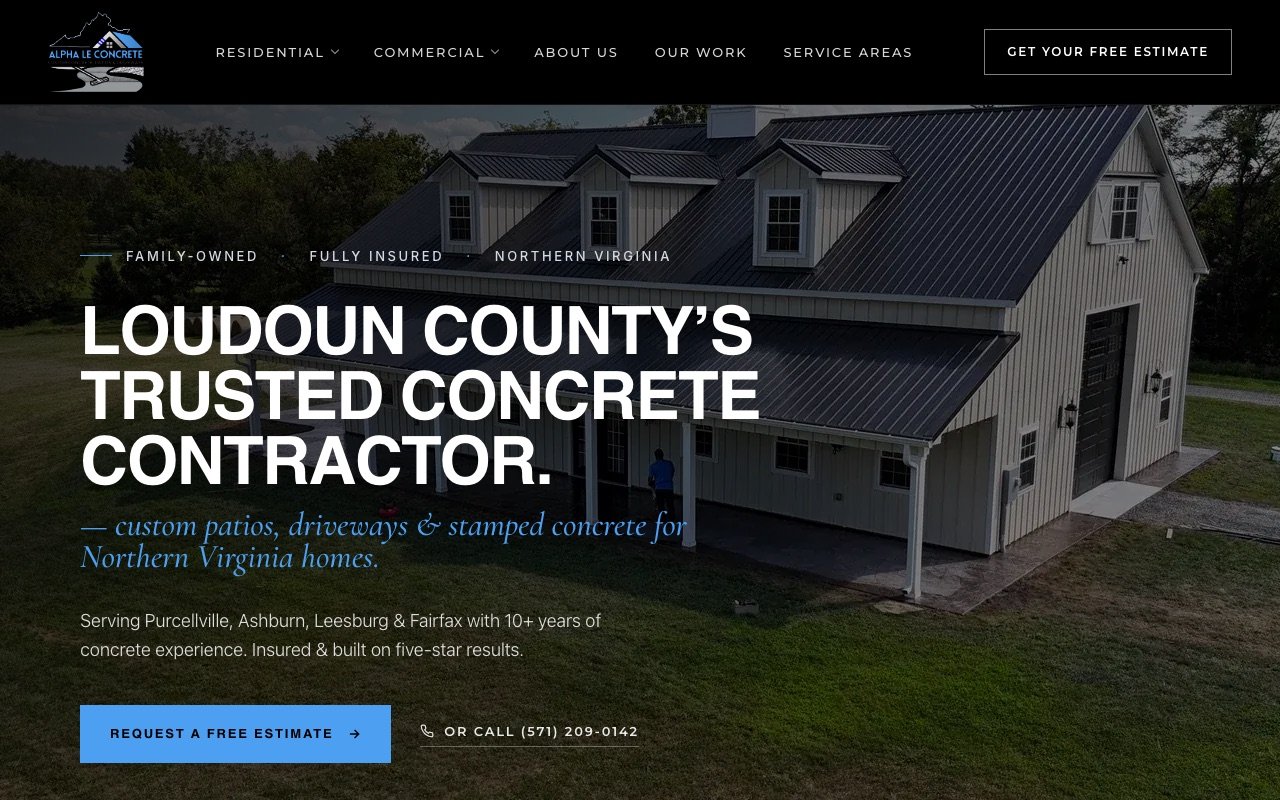 Screenshot of the Alpha Le Concrete website
