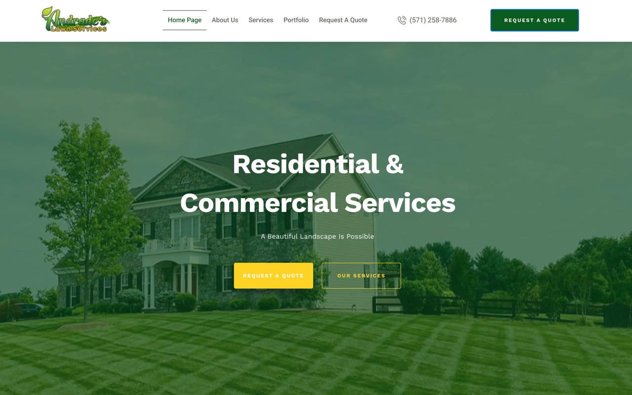 Screenshot of the Andrade's Lawn Services website