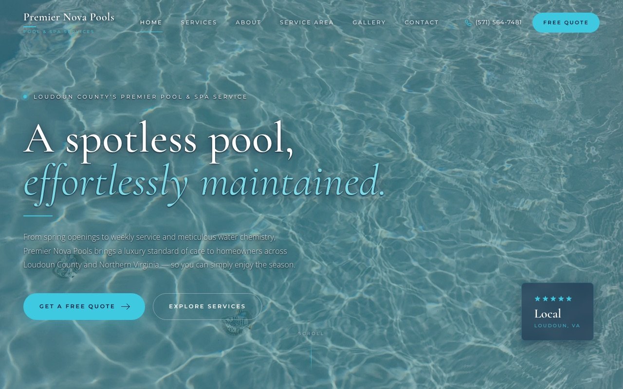 Screenshot of the Premier Nova Pools website