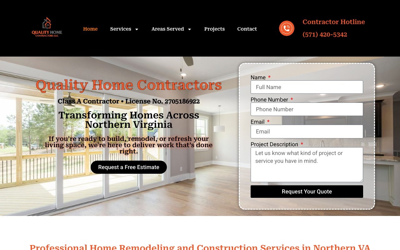 Screenshot of the Quality Home Contractors website
