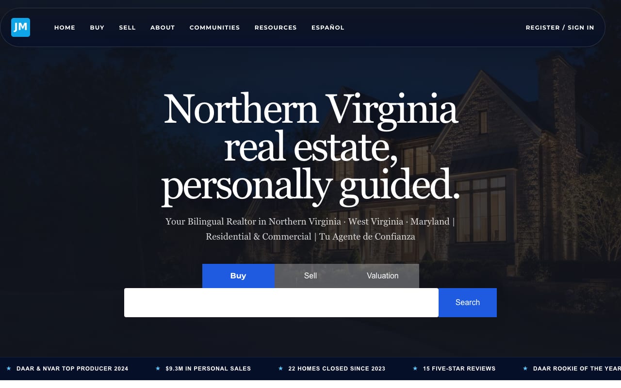 Screenshot of the Realtor Javier Mena website