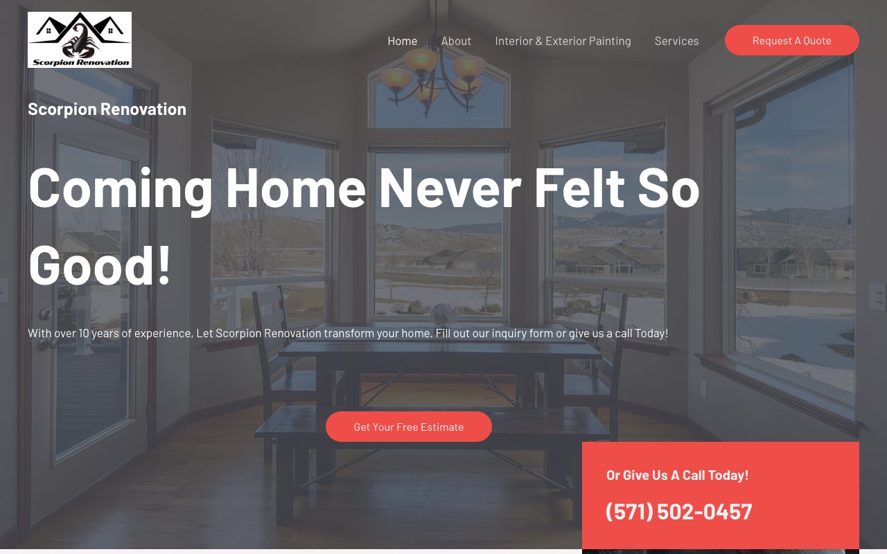 Screenshot of the Scorpion Renovation website